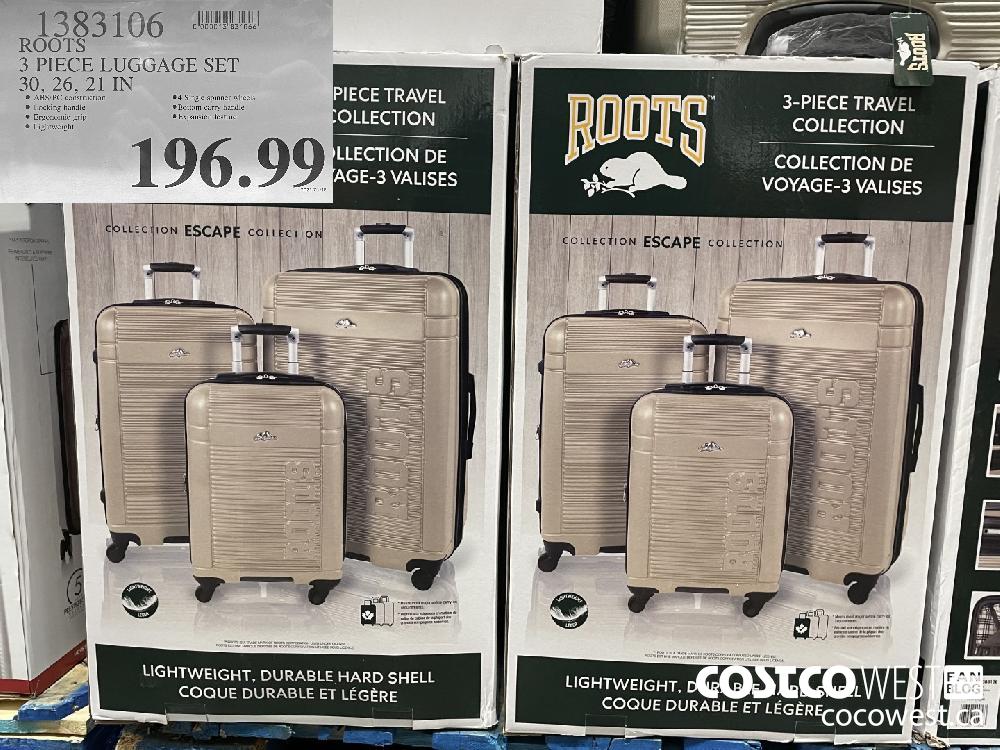 1383106 ROOTS 3 PIECE LUGGAGE SET 30 26 21 IN $196.99