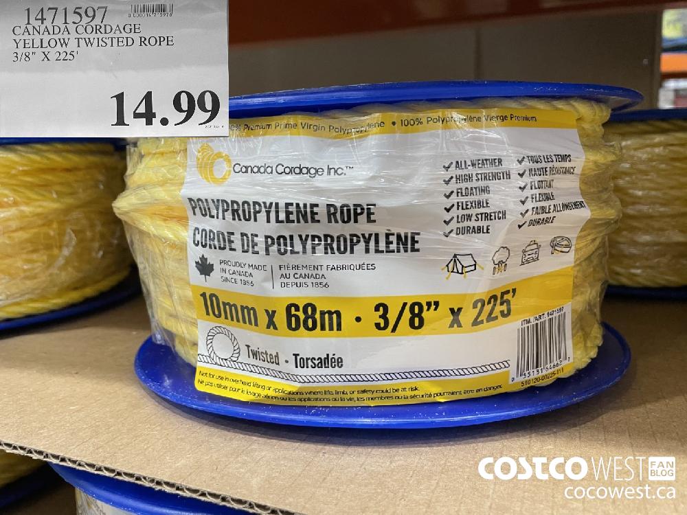 14715907 CANADA CORDAGE YELLOW TWISTED ROPE 3/8" X 225' $14.99