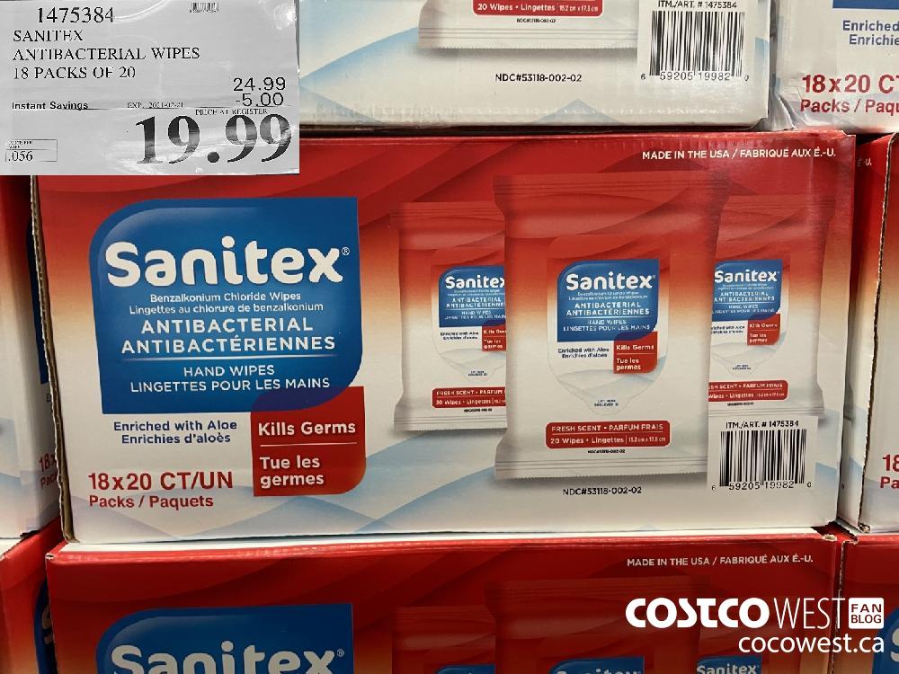 1475384 SANITEX ANTIBACTERIAL WIPES 18 PACKS OF 20 EXPIRY DATE: 2021-02-21 $19.99