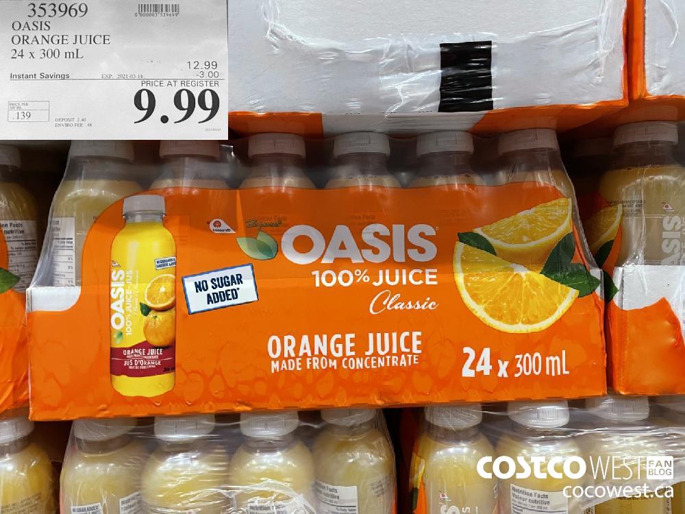 353969 OASIS ORANGE JUICE 24 x 300 mL EXPIRY DATE: 2021-03-14