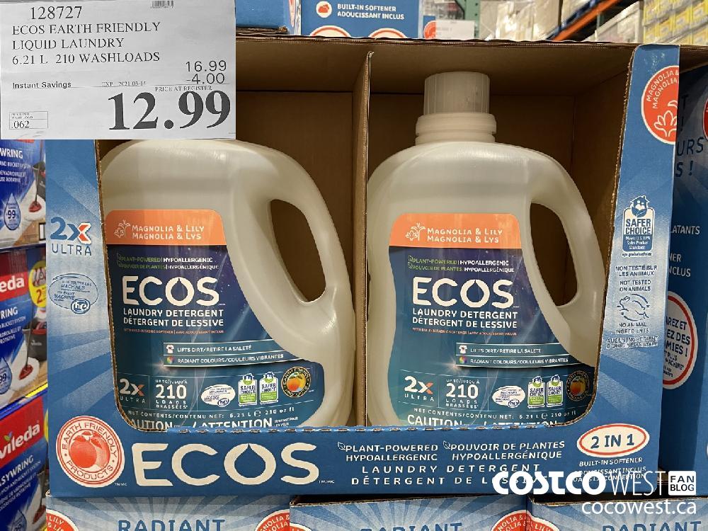 128727 ECOS EARTH FRIENDLY LIQUID LAUNDRY 6.21 L 210 WASHLOADS EXPIRY DATE: 2021-03-14 $12.99