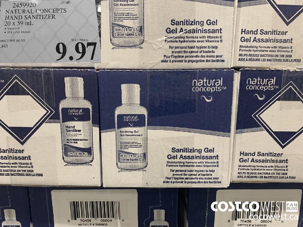 2459920 NATURAL CONCEPTS HAND SANITIZER 20 x 59 mL $9.97