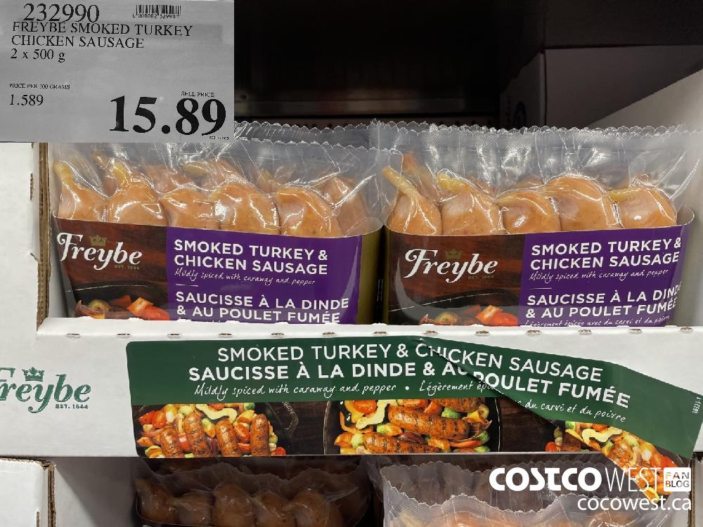 232990 FREYBE SMOKED TURKEY CHICKEN SAUSAGE 2 x 500 g $15.89