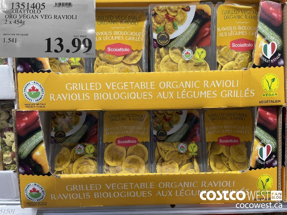 1351405 SCOIATTOLO ORG VEGAN VEG RAVIOLI 2 x 454g $13.99