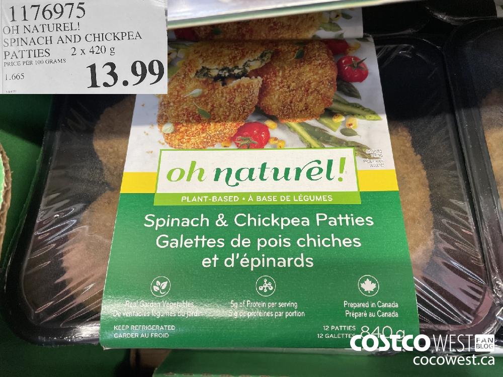 1176975 OH NATUREL! SPINACH AND CHICKPEA PATTIES 2 x 420 g $13.99