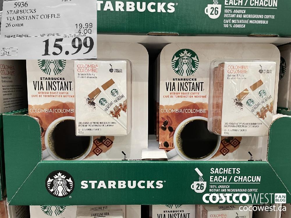 5936 STARBUCKS VIA INSTANT COFFEE 26 count EXPIRY DATE: 2021-03-28 $15.99