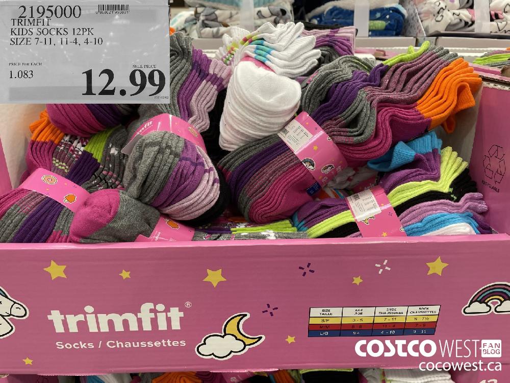 2195000 TRIMFIT KIDS SOCKS 12PK SIZE 7-11 11-4 4-10 $12.99