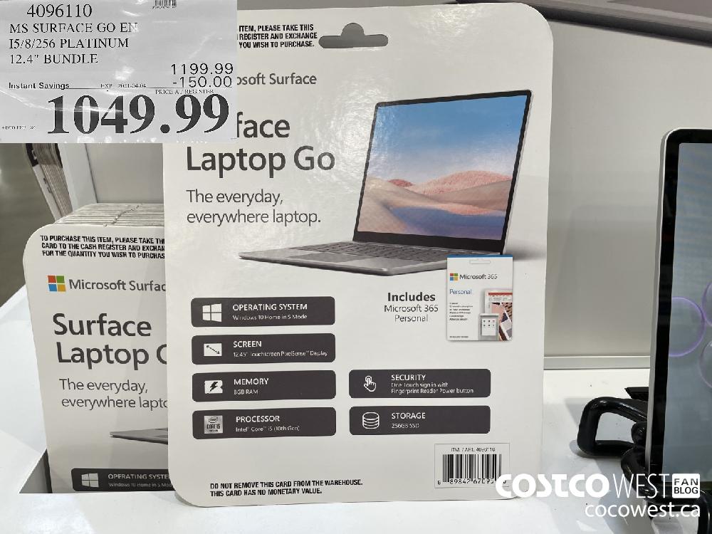 4096110 MS SURFACE GO EN 15/8/256 PLATINUM 12.4" BUNDLE EXPIRY DATE: 2021-04-04 $1649.99 