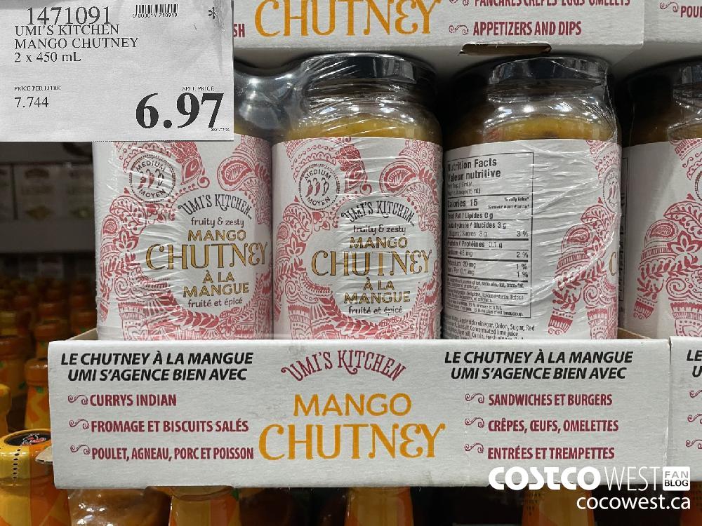 1471091 UMI'S KITCHEN MANGO CHUTNEY 2 x 450 mL $6.97