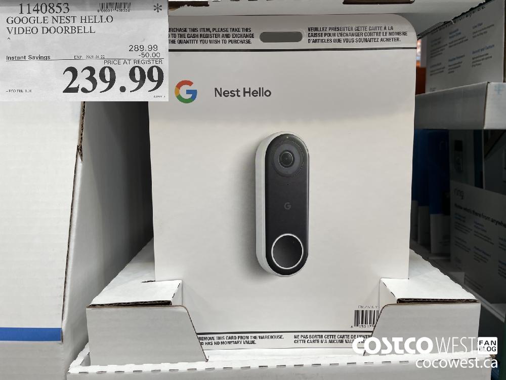 1140853 GOOGLE NEST HELLO VIDEO DOORBELL EXPIRY DATE: 2021-04-22 $239.99 