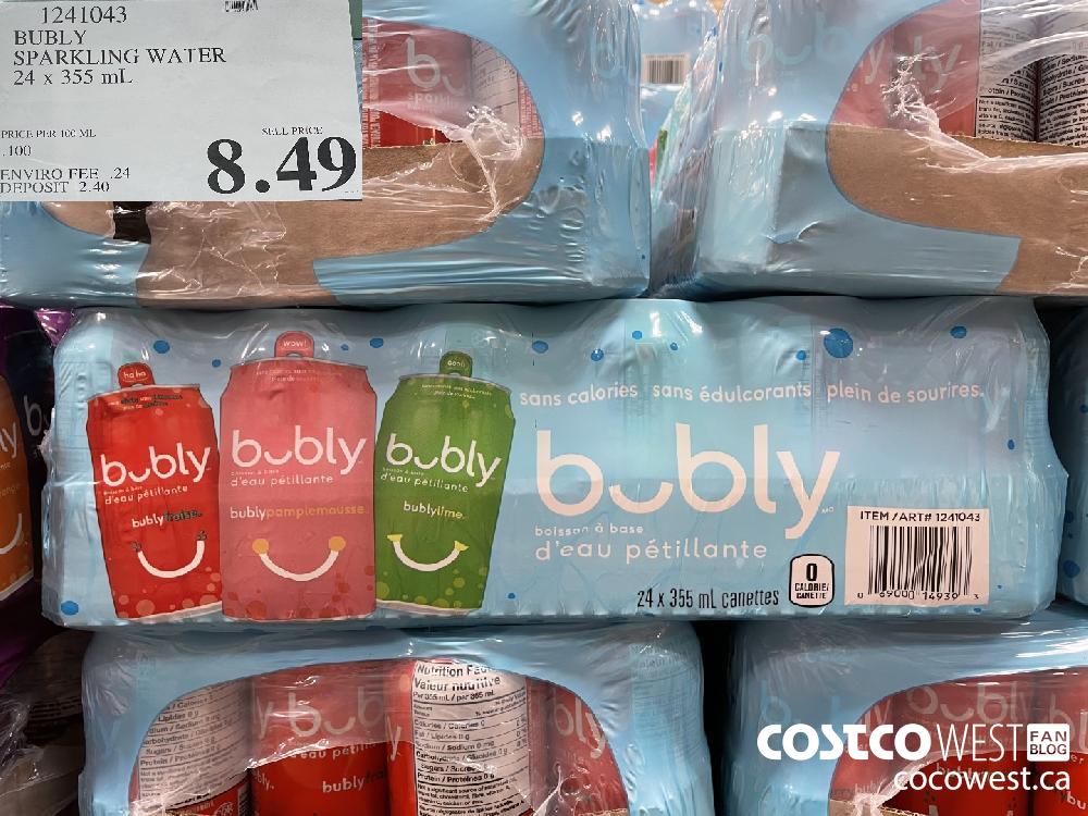 1241043 BUBLY SPARKLING WATER 24 x 355 mL $8.49