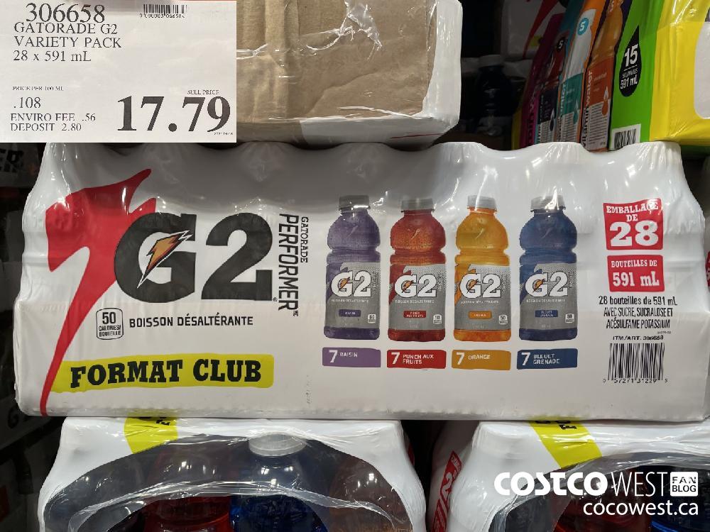 306658 GATORADE G2 VARIETY PACK 28 x 591 mL $17.79