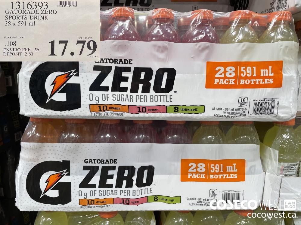 1316393 GATORADE ZERO SPORTS DRINK 28 x 591 ml $17.79