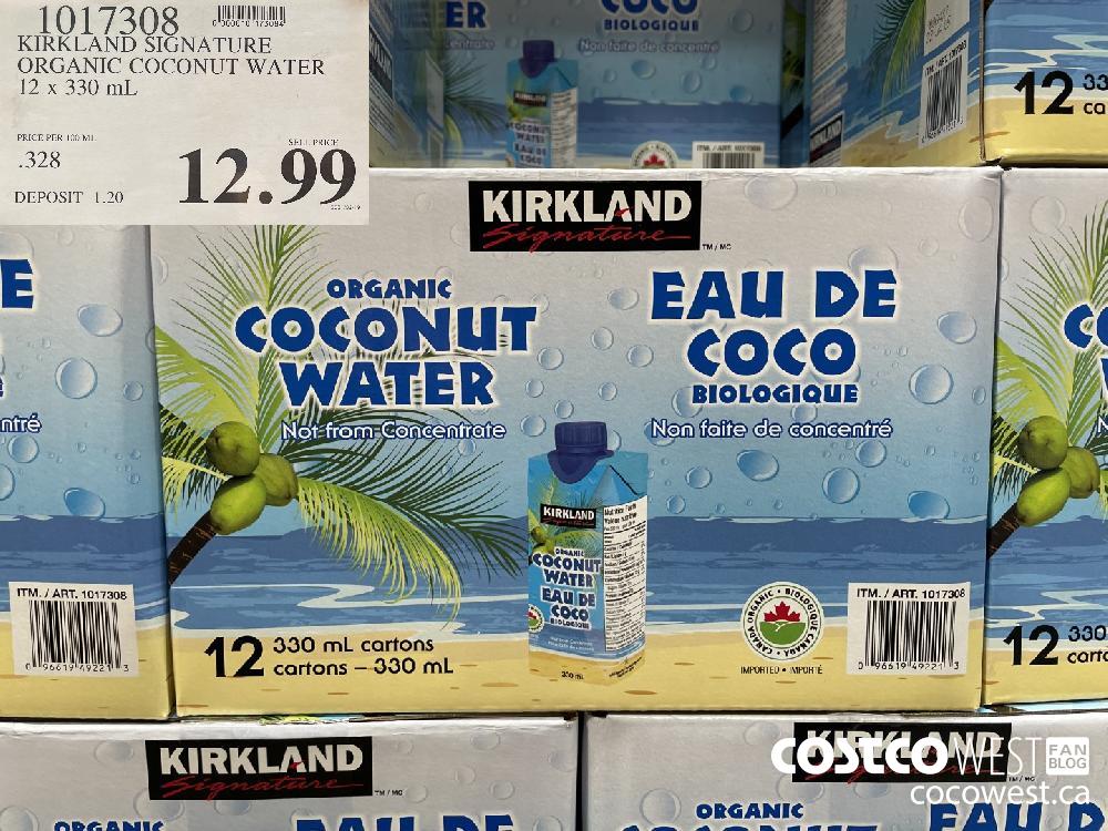 1017308 KIRKLAND SIGNATURE ORGANIC COCONUT WATER 12 x 330 mL $12.99