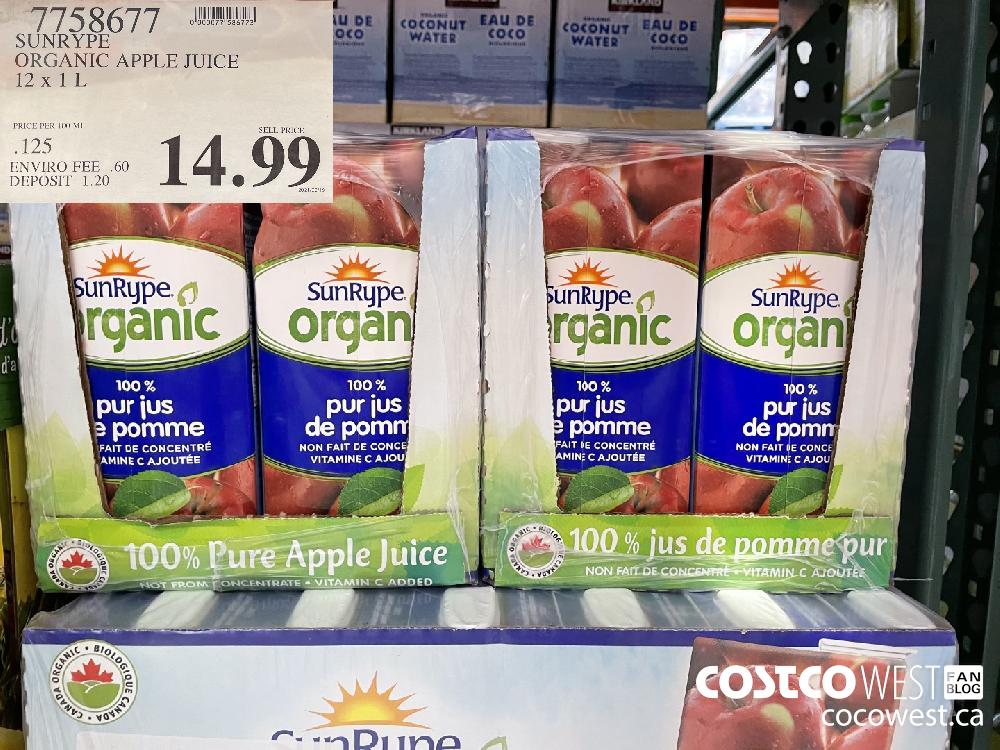 7758677 SUNRYPE ORGANIC APPLE JUICE 12 x 1 L $14.99