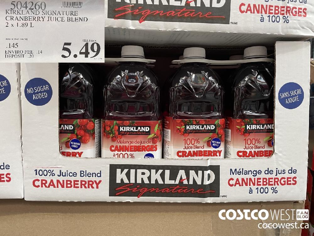 504260 KIRKLAND SIGNATURE CRANBERRY JUICE BLEND 2 X 1.89 L $5.49