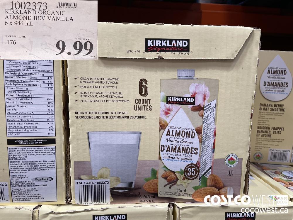 1002373 KIRKLAND ORGANIC ALMOND BEV VANILLA 6 x 946 mL $9.99