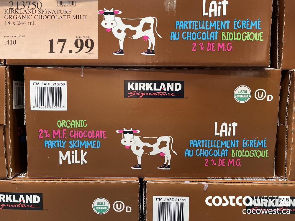 213750 KIRKLAND SIGNATURE ORGANIC CHOCOLATE MILK 18 x 244 mL $17.99