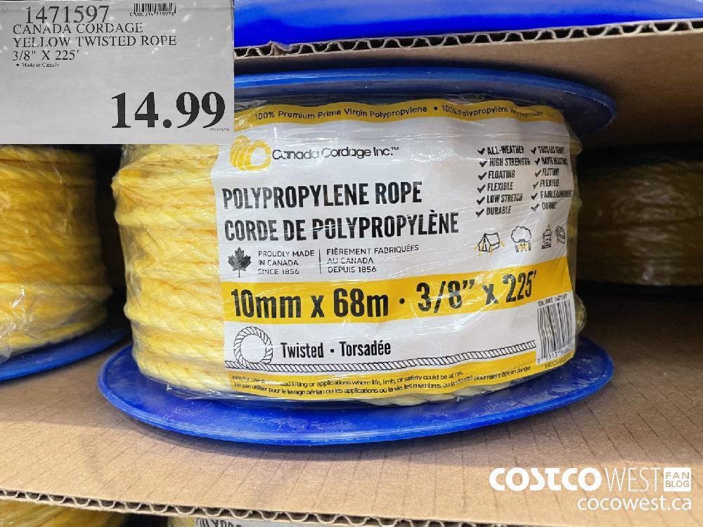 1471597 CANADA CORDAGE YELLOW TWISTED ROPE 3/8" x 225 ' $14.99