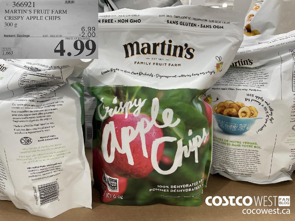 366921 MARTIN'S FRUIT FARM CRISPY APPLE CHIPS 300 g ($2.00 INSTANT SAVINGS EXPIRES ON 2021-05-09) $4.99