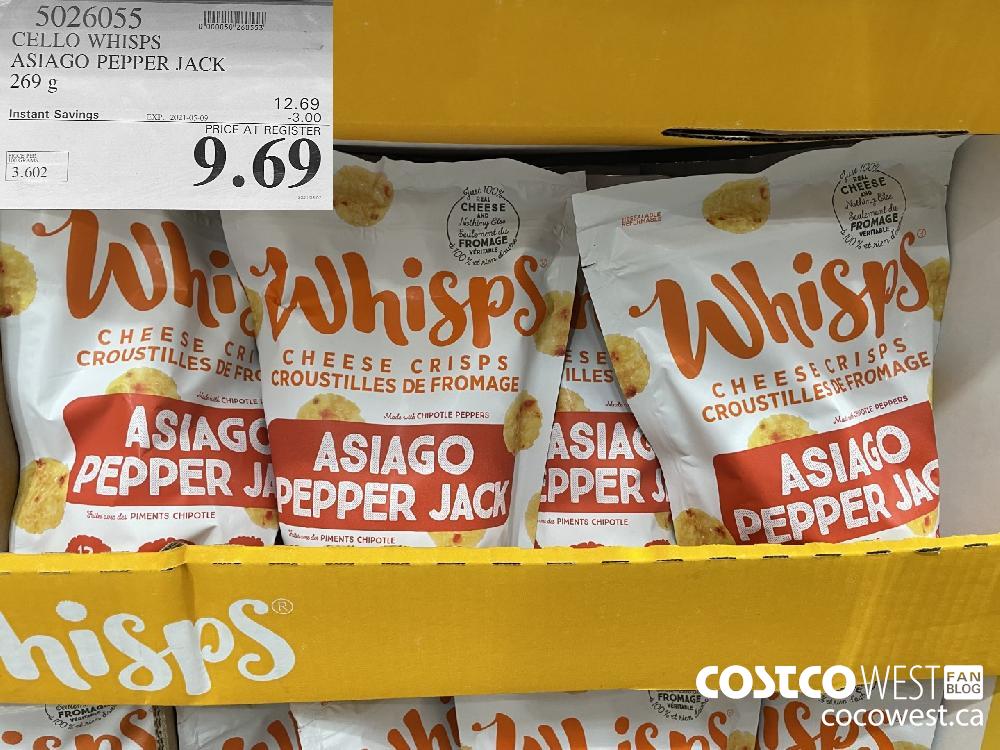 5026055 CELLO WHISPS ASIAGO PEPPER JACK 269 g ($3.00 INSTANT SAVINGS EXPIRES ON 2021-05-09) $9.69