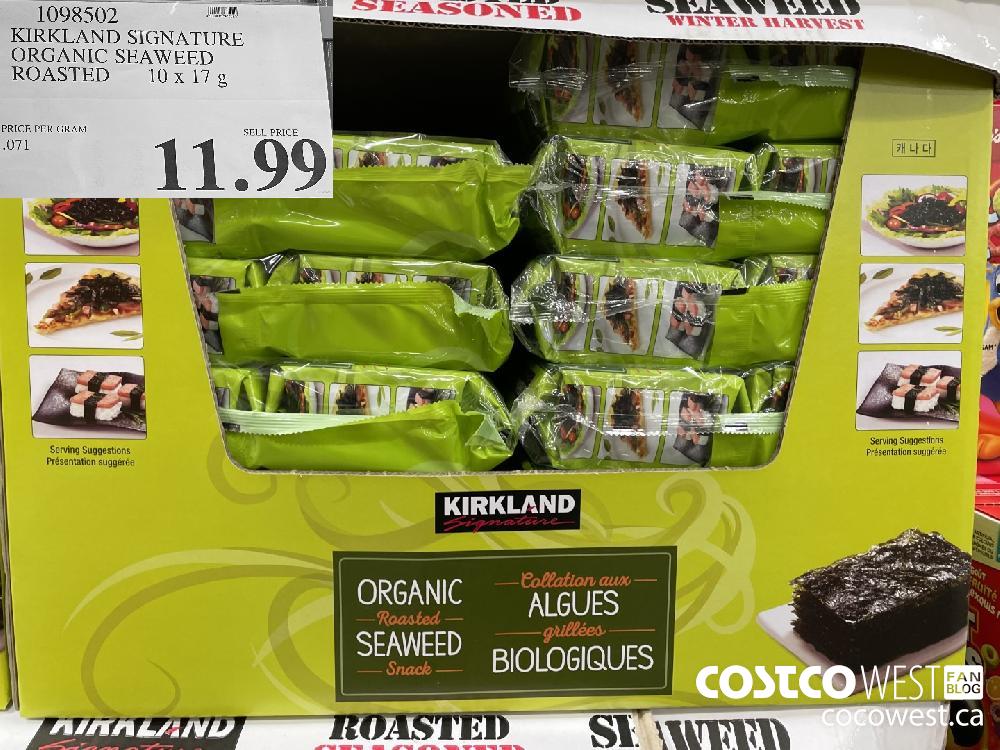 1098502 KIRKLAND SIGNATURE ORGANIC SEAWEED ROASTED 10 x 17g $11.99
