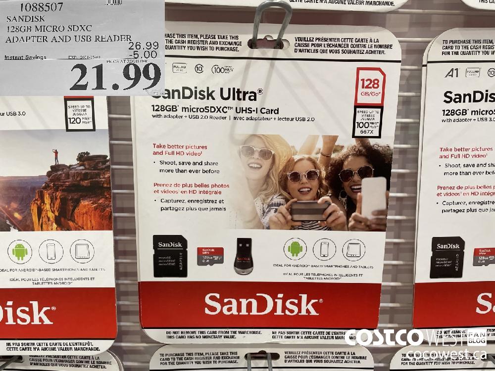1088507 SANDISK 128GB MICRO SDXC ADAPTER AND USB READER ($5.00 INSTANT SAVINGS EXPIRES ON 2021-05-09) $21.99