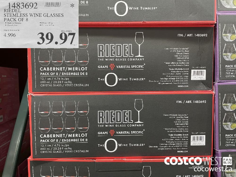 1483692 RIEDEL STEMLESS WINE GLASSES PACK OF 8 $39.97