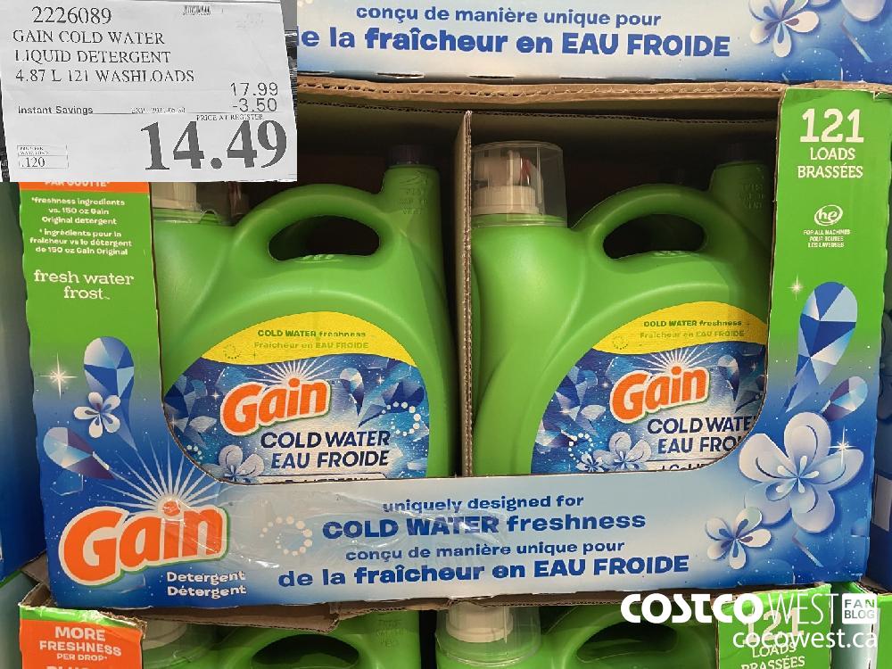 2226089 GAIN COLD WATER LIQUID DETERGENT 4.87 L 121 WASHLOADS ($3.50 INSTANT SAVINGS EXPIRES ON 2021-05-30) $14.49