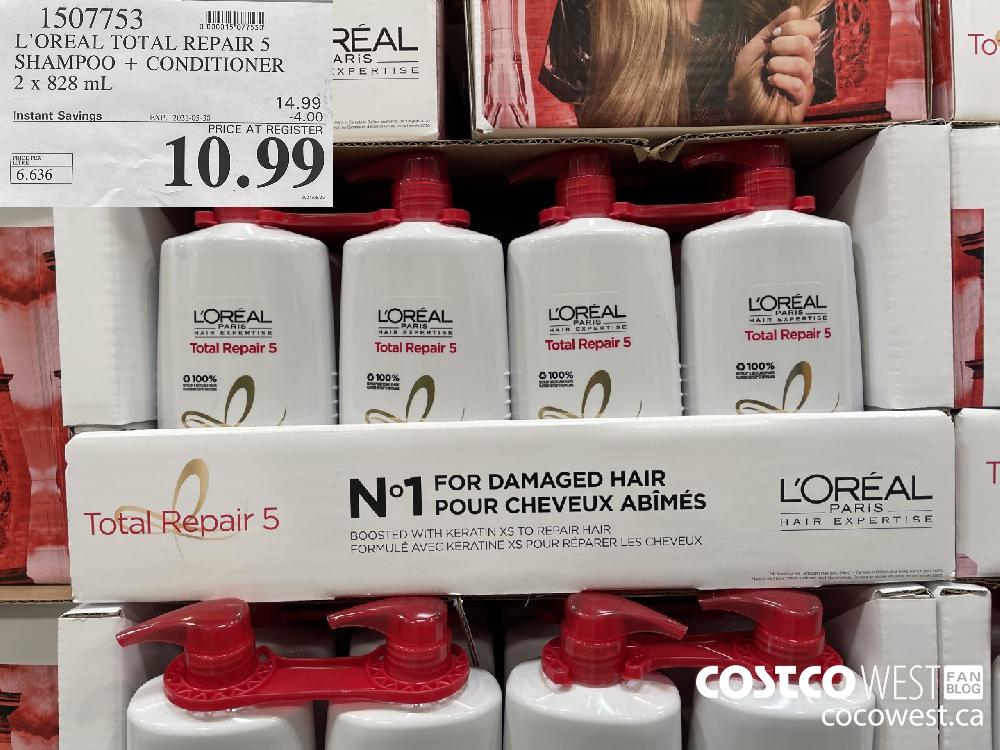 1507753 L'OREAL TOTAL REPAIR 5 SHAMPOO + CONDITIONER 2 x 828 mL ($4.00 INSTANT SAVINGS EXPIRES ON 2021-05-30) $10.99