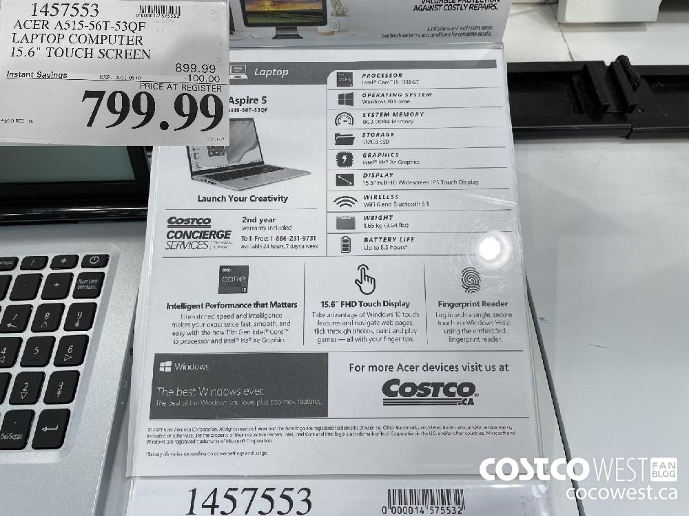 1457553 ACER A515-56T-53QF LAPTOP COMPUTER 15.6" TOUCH SCREEN ($100.00 INSTANT SAVINGS EXPIRES ON 2021-06-03) $799.99