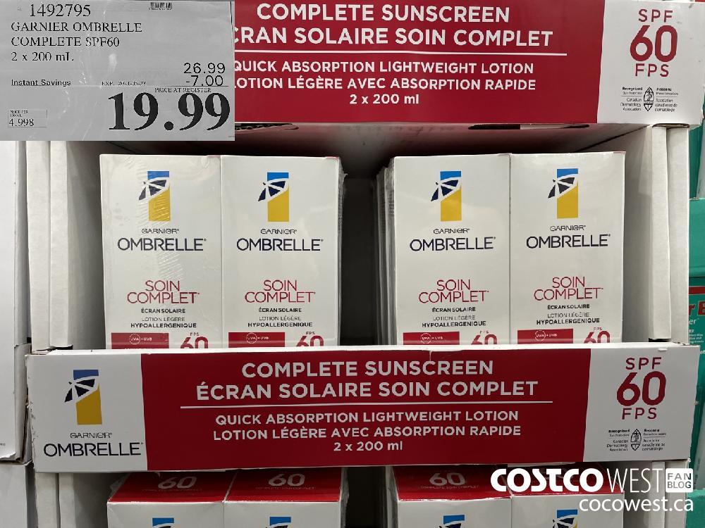 1492795 GARNIER OMBRELLE COMPLETE SPF60 2 x 200 mL ($7.00 INSTANT SAVINGS EXPIRES ON 2021-05-23) $19.99