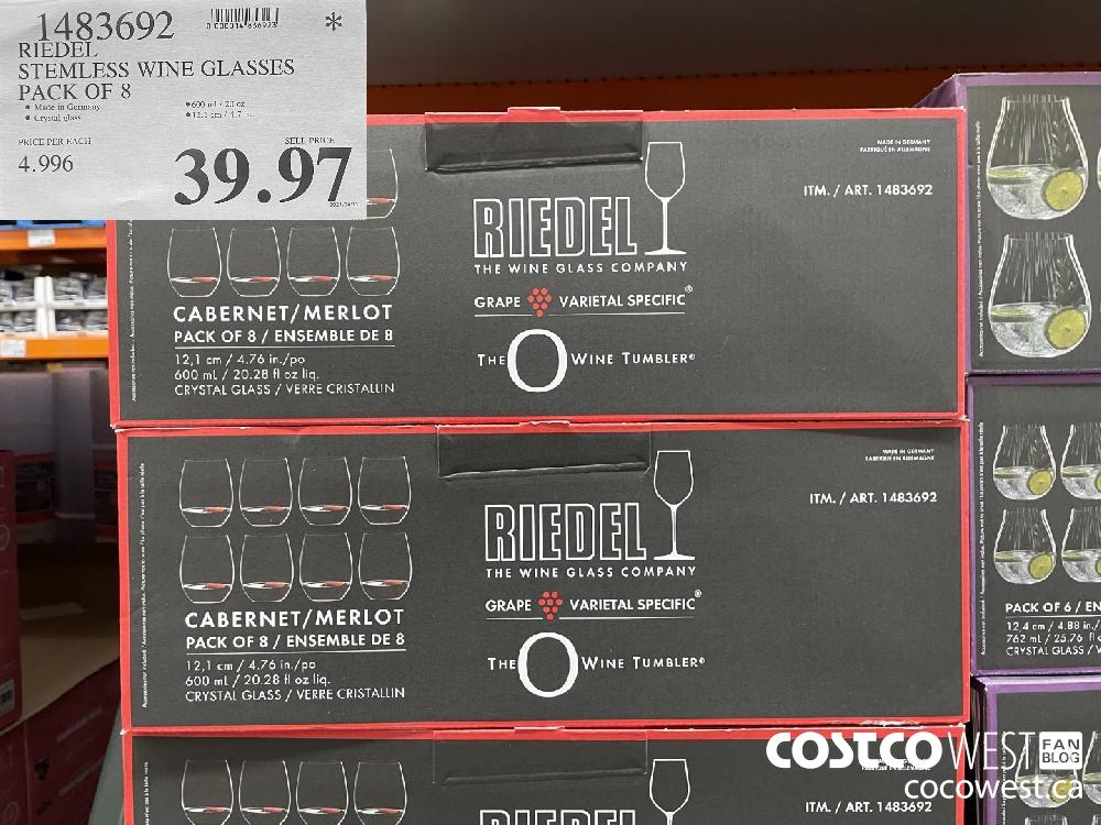 1483692 RIEDEL STEMLESS WINE GLASSES PACK OF 8 $39.97