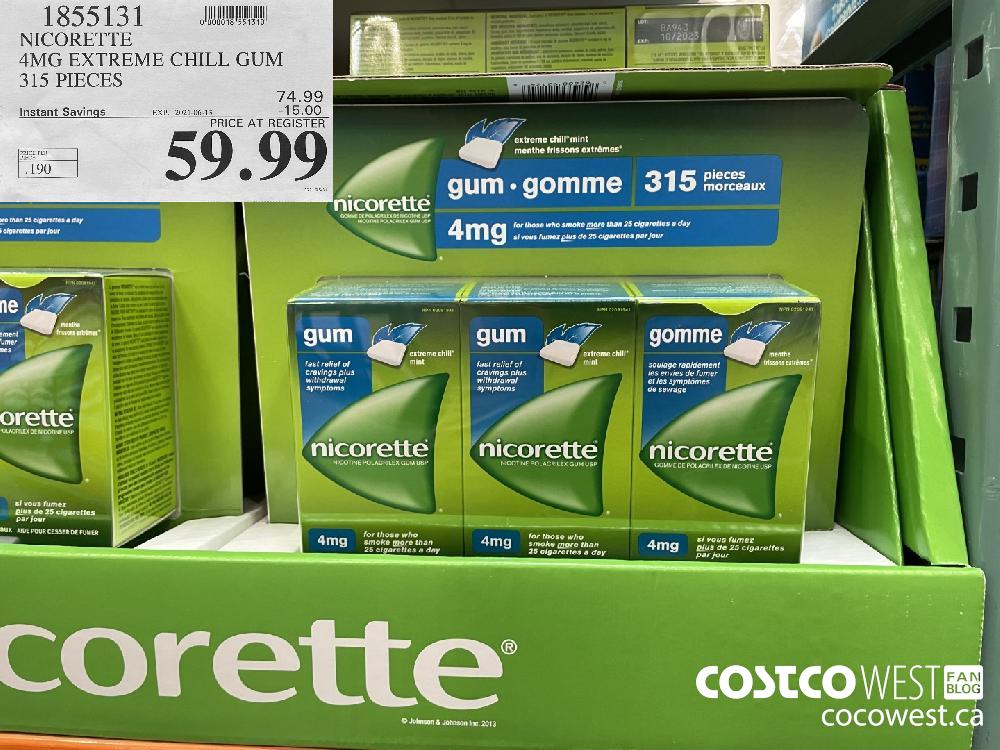 1855131 NICORETTE 4MG EXTREME CHILL GUM 315 PIECES ($15.00 INSTANT SAVINGS EXPIRES ON 2021-06-13) $59.99