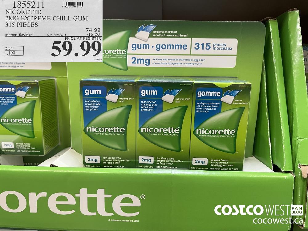 1855211 NICORETTE 2MG EXTREME CHILL GUM 315 PIECES ($15.00 INSTANT SAVINGS EXPIRES ON 2021-06-13) $39.99