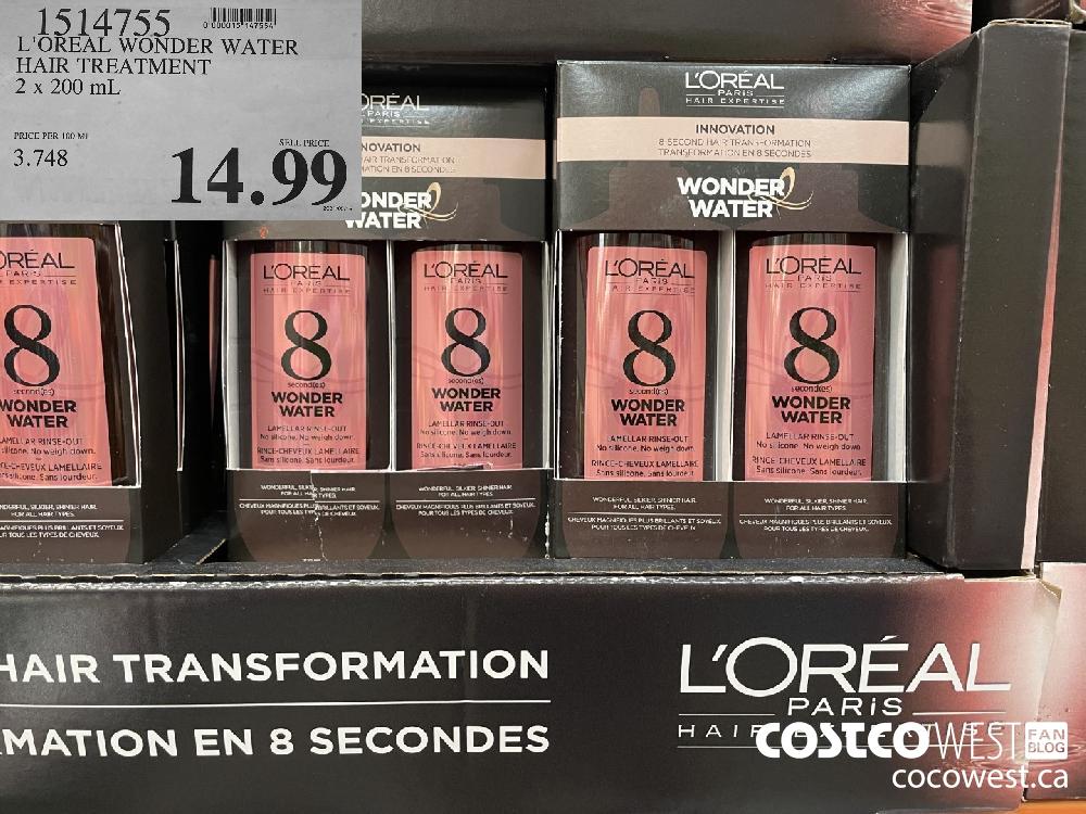 1514755 L'OREAL WONDER WATER HAIR TREATMENT 2 x 200 mL $14.99