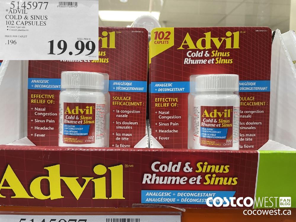 5145977 ADVIL COLD & SINUS 102 CAPSULES $19.99