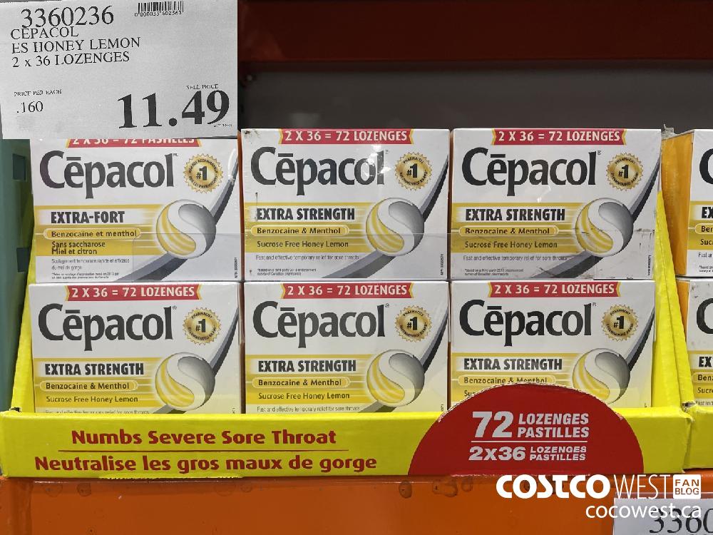 3360236 CEPACOL ES HONEY LEMON 2 x 36 LOZENGES $11.49