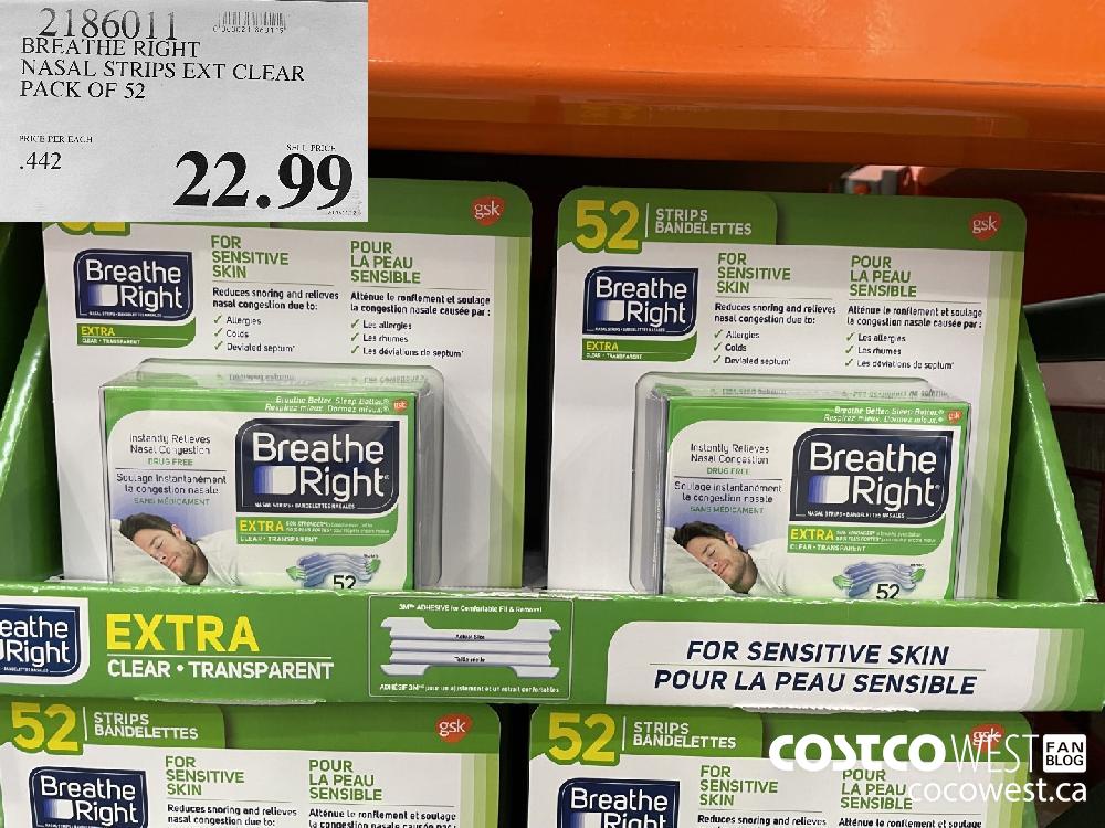 2186011 BREATHE RIGHT NASAL STRIPS EXT CLEAR PACK OF 52 $22.99