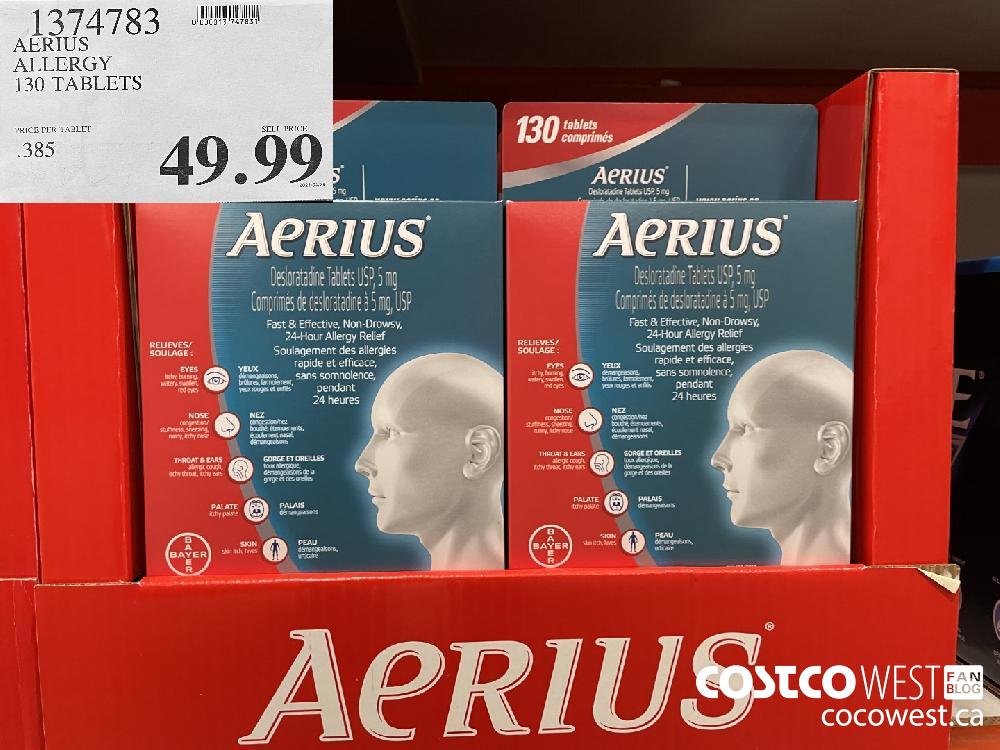 1374783 AERIUS ALLERGY 130 TABLETS $49.99
