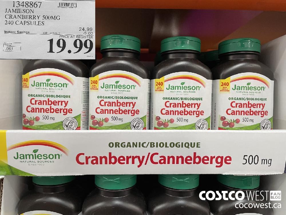 1348867 JAMIESON CRANBERRY 500MG 240 CAPSULES ($5.00 INSTANT SAVINGS EXPIRES ON 2021-06-13) $19.99
