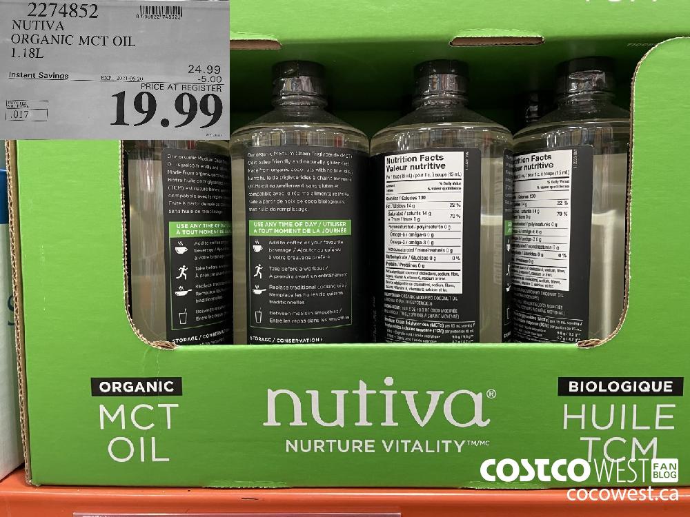 2274852 NUTIVA ORGANIC MCT OIL 1.18L ($5.00 INSTANT SAVINGS EXPIRES ON 2021-06-20) $19.99