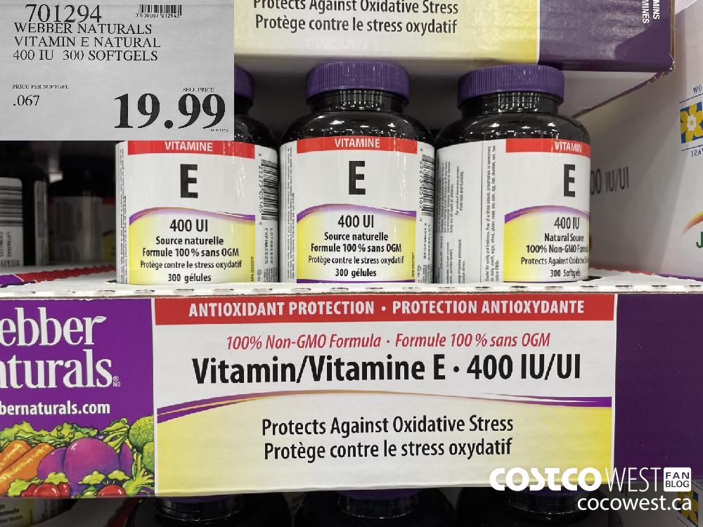 701294 WEBBER NATURALS VITAMIN E NATURAL 400 IU 300 SOFTGELS $19.99
