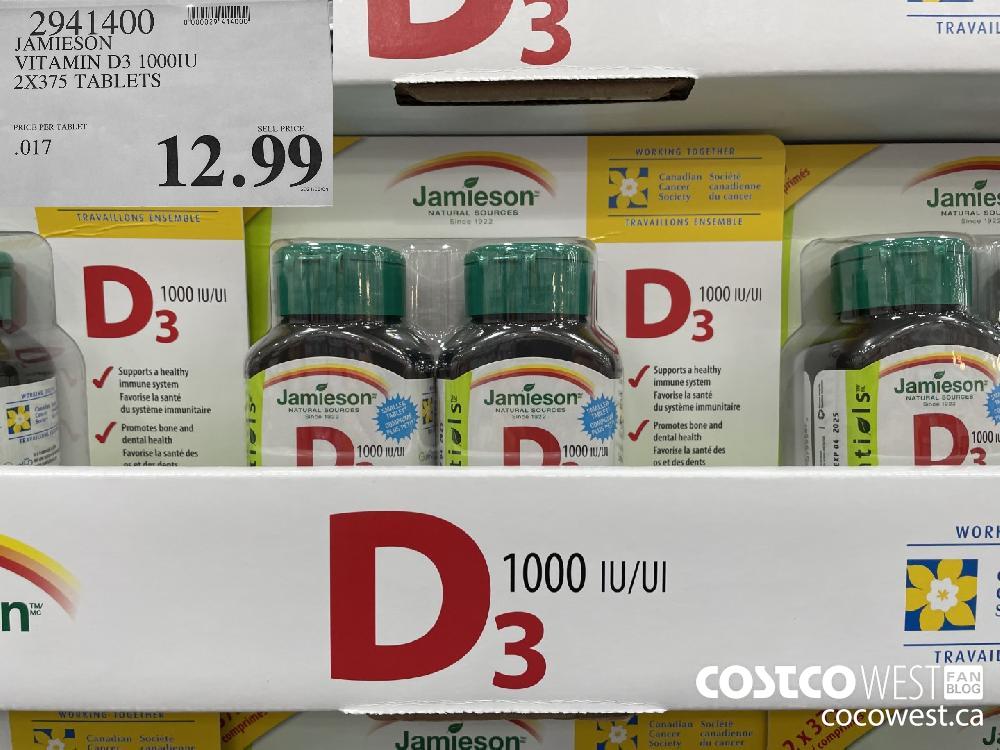 2941400 JAMIESON VITAMIN D3 10001U 2 X 375 TABLETS $12.99