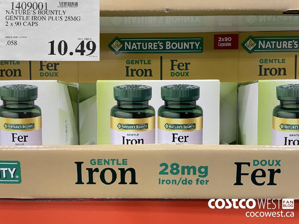 1409001 NATURE'S BOUNTY GENTLE IRON PLUS 28MG 2 x 90 CAPS $10.49