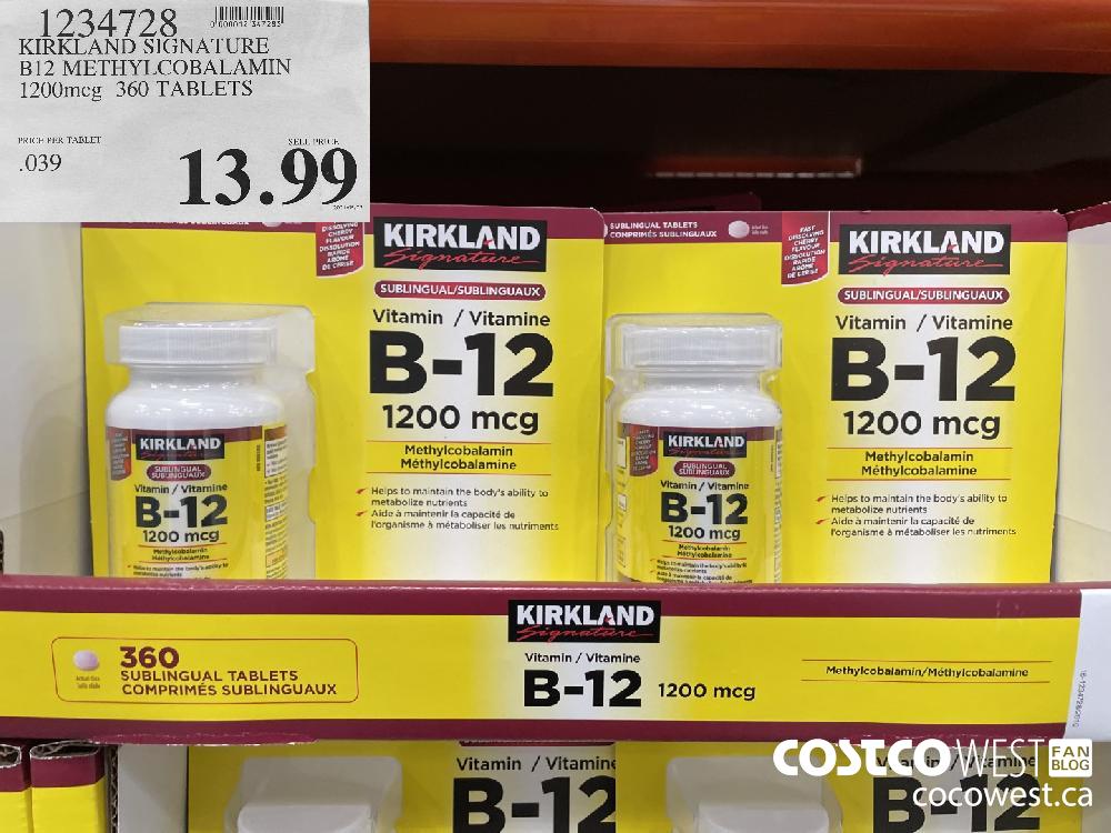 1234728 KIRKLAND SIGNATURE B12 METHYLCOBALAMIN 1200mcg 360 TABLETS $13.99