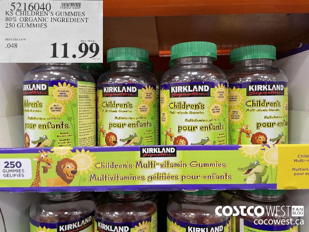 5216040 KS CHILDREN'S GUMMIES 80% ORGANIC INGREDIENT 250 GUMMIES $11.99