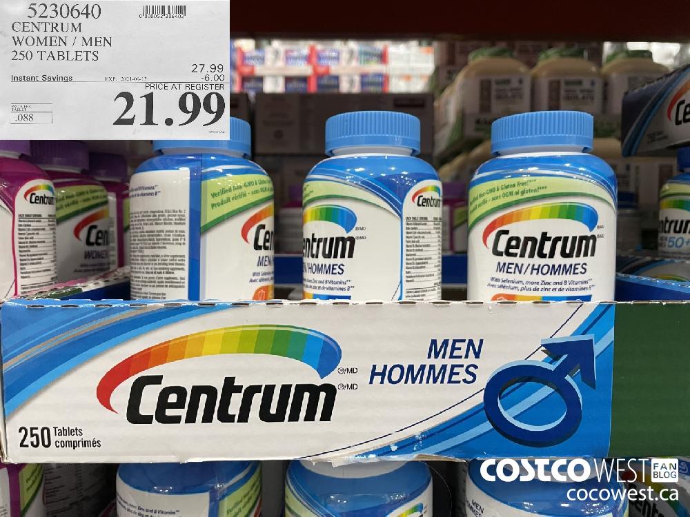 5230640 CENTRUM WOMEN / MEN 250 TABLETS ($6.00 INSTANT SAVINGS EXPIRES ON 2021-06-13) $21.99