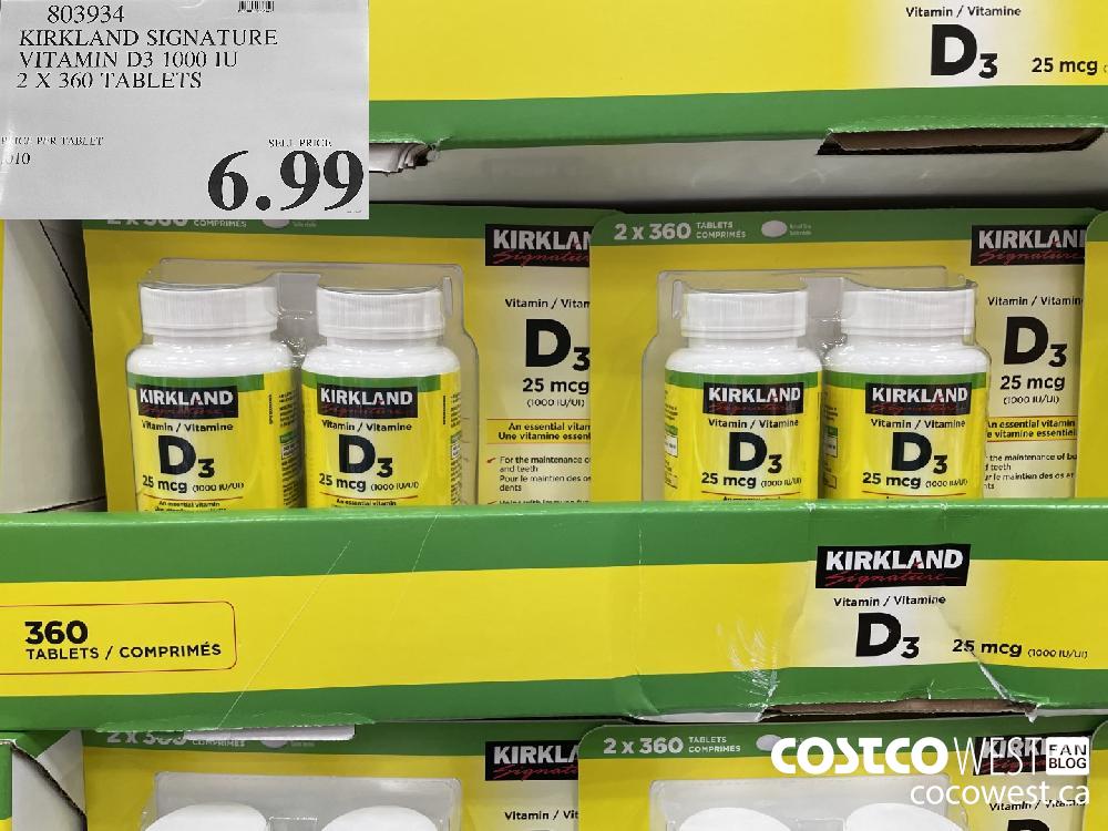 803934 KIRKLAND SIGNATURE VITAMIN D3 1000 IU 2 X 360 TABLETS $6.99