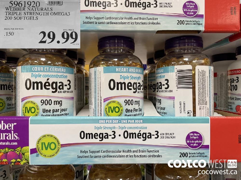 5961920 WEBBER NATURALS TRIPLE STRENGTH OMEGA3 200 SOFTGELS $29.99